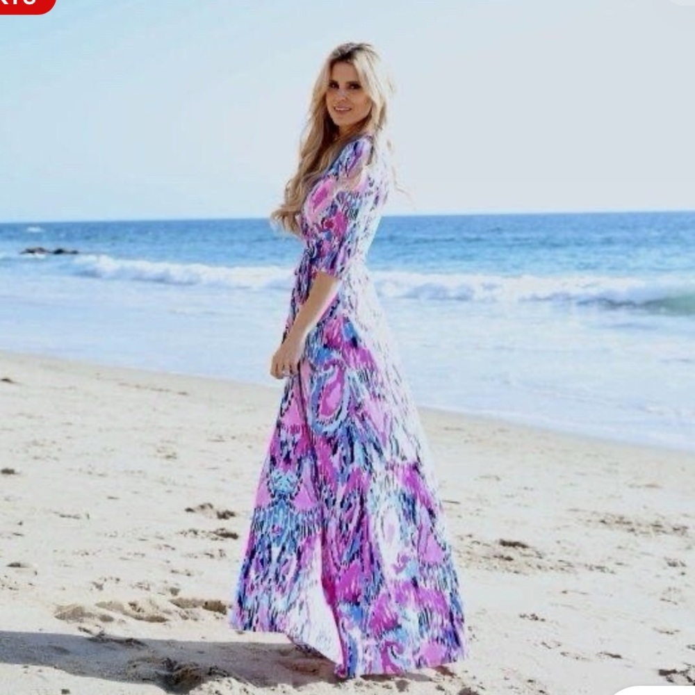 LILLY PULITZER MARVISTA WRAP MAXI DRESS MULTI FREE SPIRIT.    SIZE MEDIUM